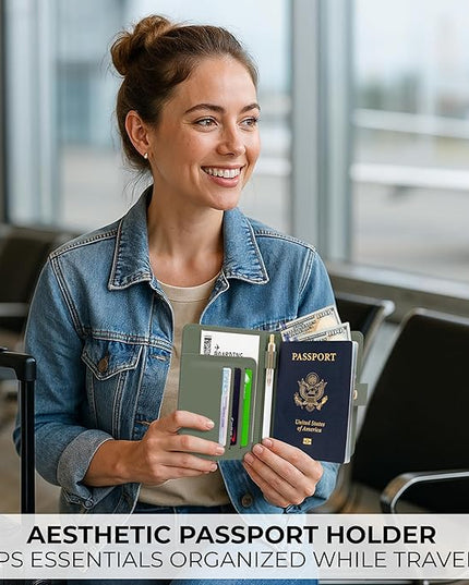 Beautiful Passport Holder for Travel – Cute Cover with Pen Holder to Keep Your Travel Documents Organized & Safe – Quality Passport Wallet for Women & Men and Great for Gifting