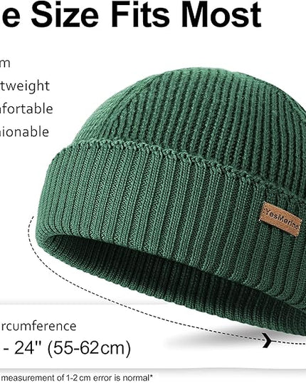 100% Merino Wool Fisherman Beanie for Men Women, Short Knit Cuff Trawler Winter Hat, Warm Soft Outdoor Gift