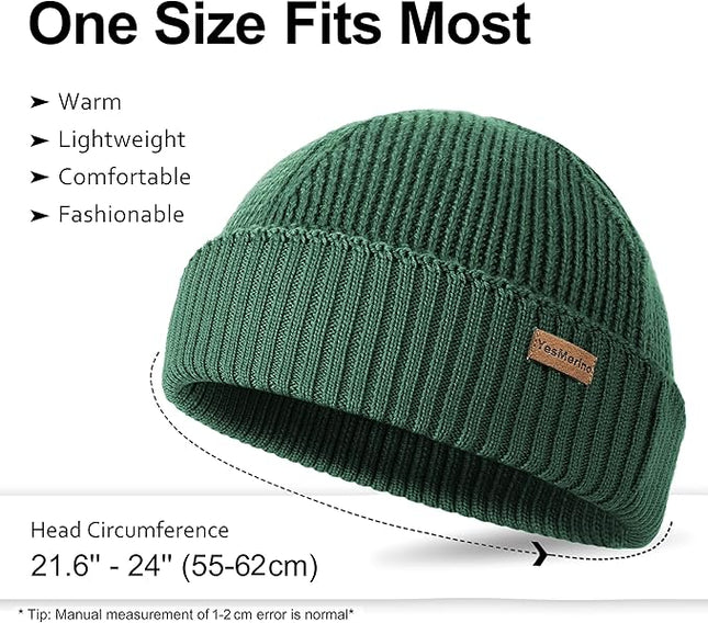 100% Merino Wool Fisherman Beanie for Men Women, Short Knit Cuff Trawler Winter Hat, Warm Soft Outdoor Gift