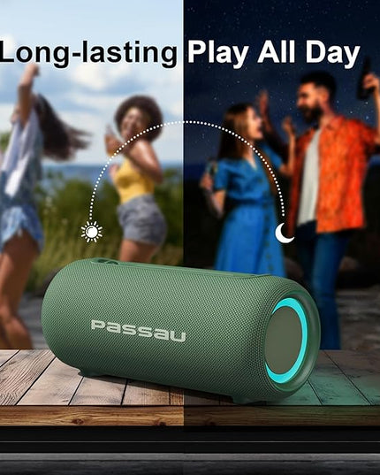 Passau Portable Bluetooth Speakers 40W Peak Loud Stereo Sound, Passive Radiators-Deep Bass, All Day Playtime, Adjustable Strap, BT5.3, IPX5 Wireless Speaker RGB Lights for Indoor Outdoor-Green