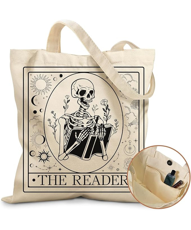 Aesthetic Tote Bag for Women- with Magnetic Buckle and Zipper Inner Pocket Cloth Cotton Canvas Tote Bags