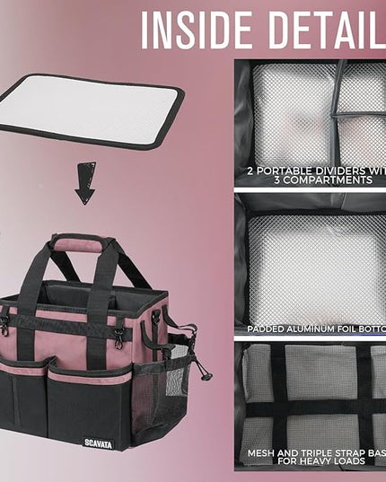 Compact Wearable Cleaning Caddy, Small Cleaning Caddy Supplies Organizer with Handle & Shoulder Straps for Housekeepers, Under Sink & Car Cleaning Tool Organizers Bag (LotusPink)