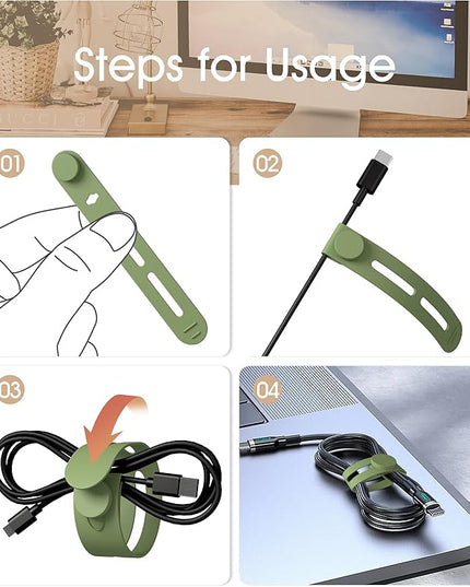40Pcs Nearockle Reusable Cable Ties, Adjustable Silicone Cord Organizer Small Zip Ties for Charging Cords Earphone Computer Wire, Office Desk Cable Management Travel Accessories(4 Colors)