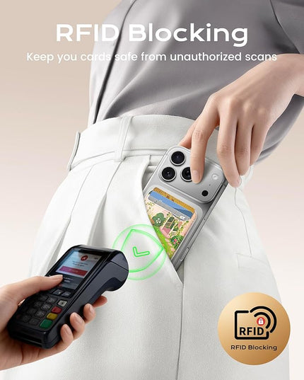Magnetic Mag-safe Wallet Cell Phone Card Holder for Phone Case with Mag-Safe, Stronger Magnetic RFID Leather Phone Wallet Stick on for iPhone 17/16/15/14/13/12 Series, Fit 3 Cards
