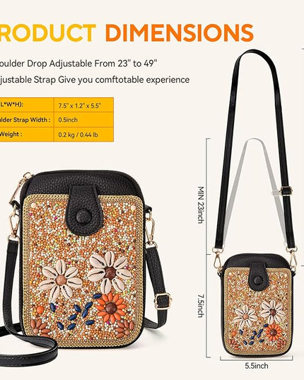 Women's Small Crossbody Cell Phone Bag, Boho Colorful Beaded Purse Wallet with Handmade Cute Patterns