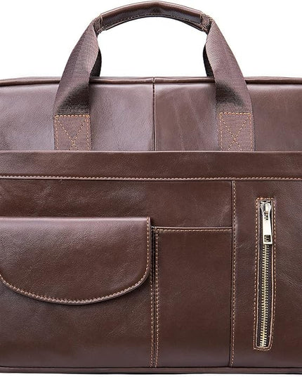 Genuine Leather Business Briefcase Laptop Handbag, Crossbody, Premium Quality, Spacious Design, Versatile Carrying Options
