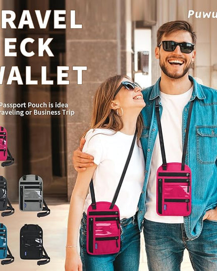 Passport Holder for Travel, RFID Travel Pouch Neck Wallet, Waterproof Passport Wallet for Women and Men, Rose