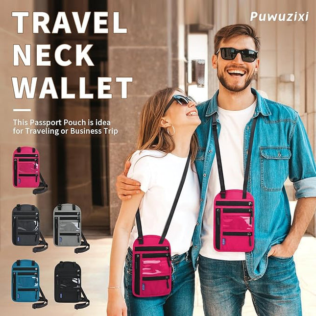 Passport Holder for Travel, RFID Travel Pouch Neck Wallet, Waterproof Passport Wallet for Women and Men, Rose