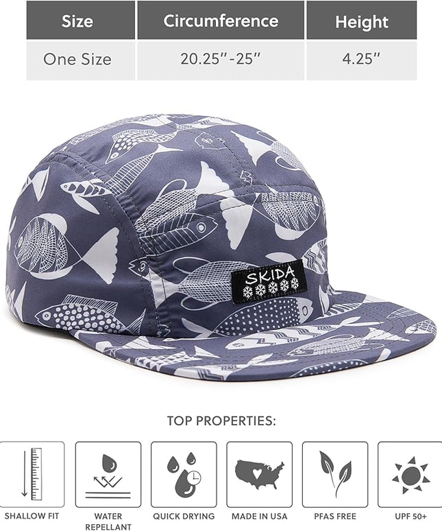 Skida 5 Panel Cap Outdoor UPF Sun Protection Wide Brim Camp Hat Running, Hiking, Golf, Pickleball, Beach Outings
