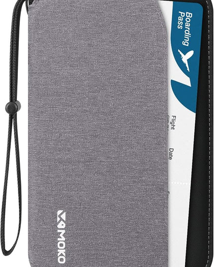 MoKo Family Passport Holder for 5, RFID Blocking Passport Wallet for Men Women, Travel Wallet Holder with Multiple Compartments, Travel Document Organzier for Cards, ID, Tickets, Keys, Gray