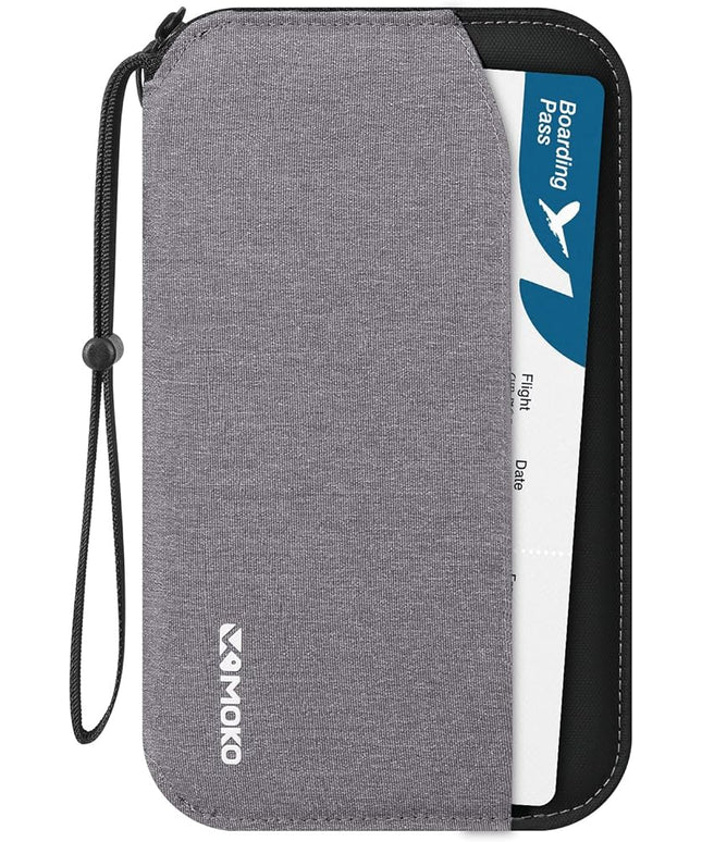 MoKo Family Passport Holder for 5, RFID Blocking Passport Wallet for Men Women, Travel Wallet Holder with Multiple Compartments, Travel Document Organzier for Cards, ID, Tickets, Keys, Gray