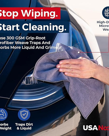 USANOOKS Microfiber Cleaning Cloth Grey - 12 Pcs (12.5"x12.5") - High Performance - 1200 Washes, Ultra Absorbent Microfiber Towel Weave Grime & Liquid for Streak-Free Mirror Shine - Car Washing Cloth
