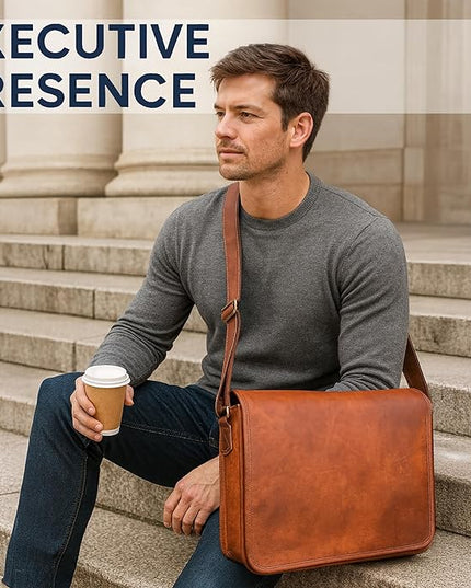 RUSTIC TOWN 15 inch Vintage Crossbody Full Grain Leather Laptop Messenger Bag