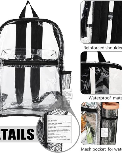 Silkfly 48 Pack Clear Backpacks Bulk PVC Transparent Bookbags Heavy Duty See Through Bags with Pockets for Stadium Work Travel(15 x 11 x 5.2 Inches)