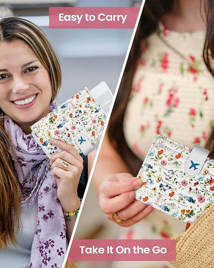 Passport Holder for Travel Essentials, RFID Blocking Leather Cover Wallet with Magnetic Closure, Aesthetic & Cute Passport Book Case for Women and Men - Wildflower