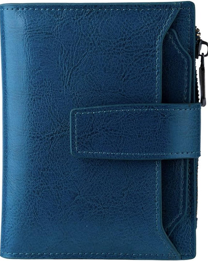 Bveyzi Women's Small Leather RFID Blocking Bifold Zipper Pocket Wallet Ladies Credit Card Slots Purse with id Window