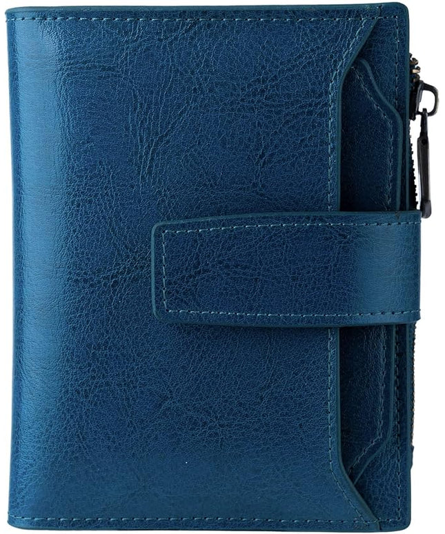Bveyzi Women's Small Leather RFID Blocking Bifold Zipper Pocket Wallet Ladies Credit Card Slots Purse with id Window