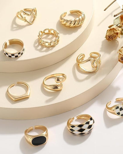 ÌF ME 10 PCS Gold Rings Set for Women Non Tarnish, 18K Gold Plated Chunky Stackable Rings, Statement Stacking Womens Ring Pack