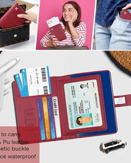 Melsbrinna Rfid Passport Holder for Travel women/Men, Cute Passport Wallet Rfid Blocking Card Slots, Rfid Passport Cover/CaseTravel Wallet, Passport Book Holder (1, Red3)