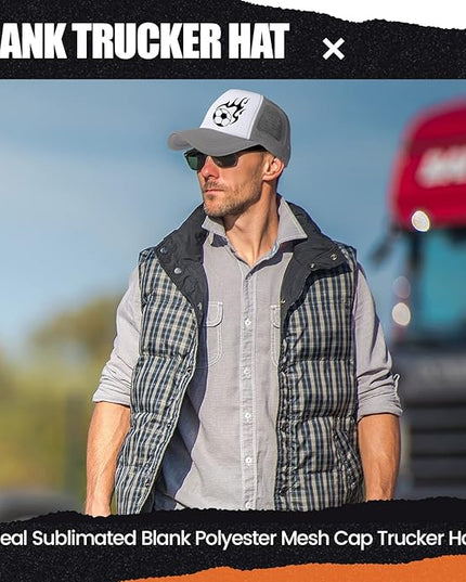 10 Pcs Sublimation Blank Trucker Hats Bulk Mesh Baseball Cap Polyester Mesh Trucker Hat for Men and Women