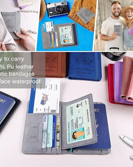 Melsbrinna RFID Passport Holder for Travel, Unisex Adults, Grey, PU Leather, RFID Protected, Passport Cover