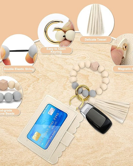 Wristlet Keychain for Women Silicone Key Ring Bracelet Wristlet Wallet Bracelet Keychain Card Holder Keyring