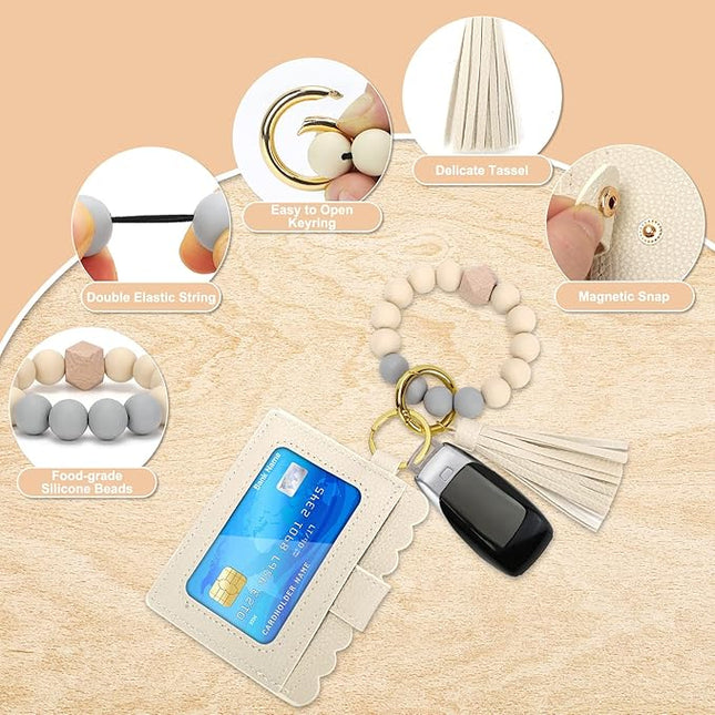 Wristlet Keychain for Women Silicone Key Ring Bracelet Wristlet Wallet Bracelet Keychain Card Holder Keyring
