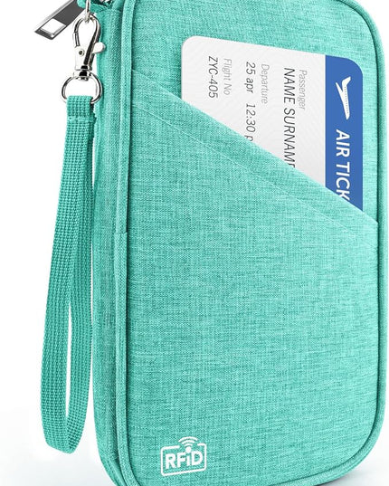 Passport Holder Family RFID Travel Document Organizer for Women Waterproof Passport Wallet Men Portable Case for Cards, Boarding Pass, ID, Money, Tickets with Zipper