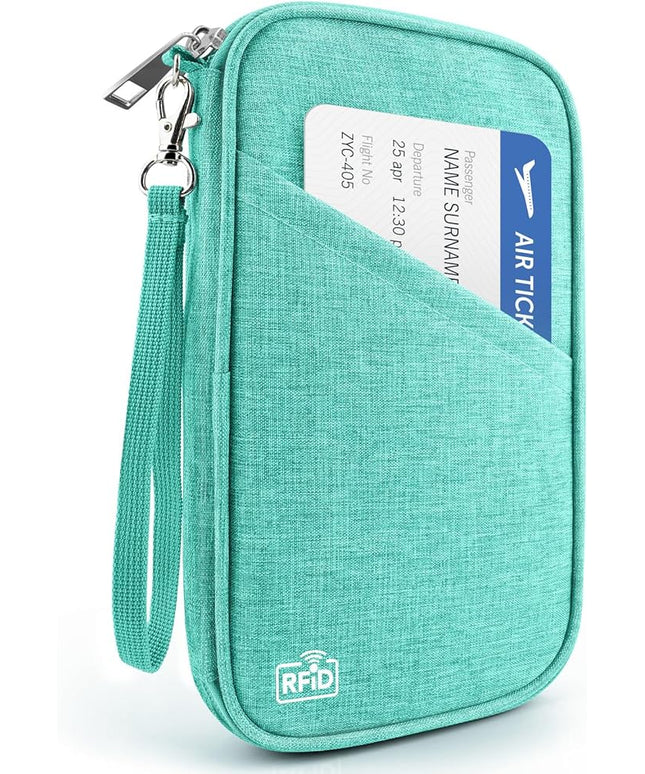 Passport Holder Family RFID Travel Document Organizer for Women Waterproof Passport Wallet Men Portable Case for Cards, Boarding Pass, ID, Money, Tickets with Zipper