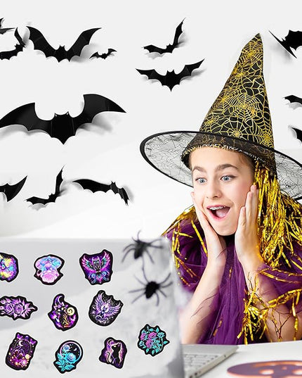 60 Pcs Glow in The Dark Neon Halloween Stickers for Kids, Waterproof Witches Magic Decals for Water Bottle, Vinyl Laptop Decor for Teens Girls Boys, Students Classroom Prizes