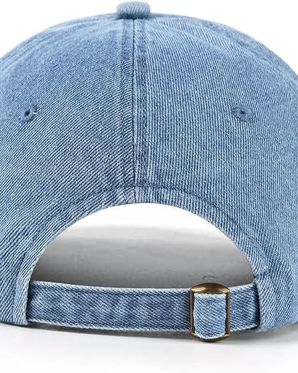 XXL Oversize Washed Denim Baseball Cap,Low Profile Jean Sports Cap for Big Heads 23.5"-25.5",Large Pigment Dyed Dad Hat