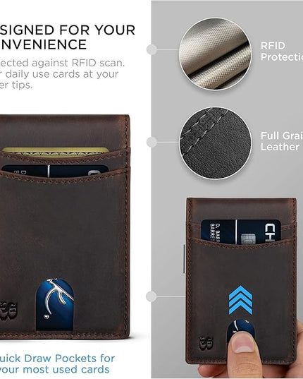 SERMAN BRANDS Mens Money Clip Wallet. RFID Blocking Slim Front Pocket Wallets for Men, Full Grain Leather RFID Minimalist Card Holder | RFID Blocking, Slim, Front Pocket, RFID, Minimalist, Card Holder