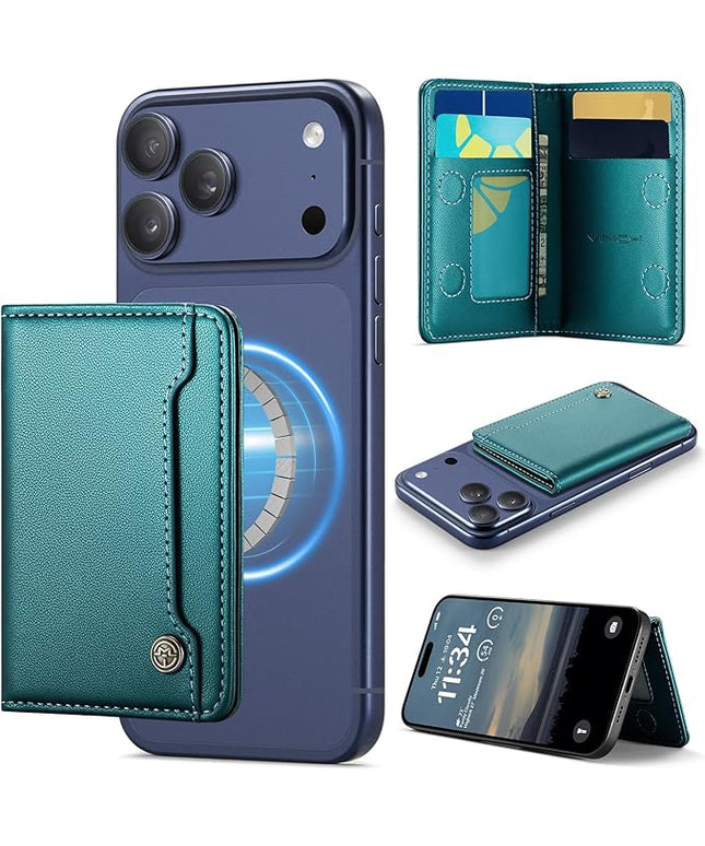 Vinich for MagSafe Wallet Magnetic RFID Blocking Card Holder Compatible with MagSafe Phones and Cases, Strong Magnet Minimalist Phone Wallet for iPhone 17/16/15/14/13/12/Pro/Max/Plus, Bluish Green