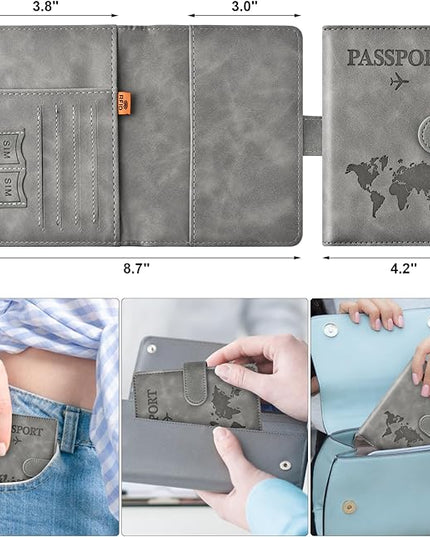 Eoehro Passport Holder for Travel Essentials, Passport Wallet Cover Case for Travel Must Haves Accessories,Passport Book Holders for Women and Men(gray)