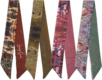 4 Pack Purse Scarf Handbags Skinny Twill Hair Scarves Narrow Neck Scarf Band Women Fashion Accessories Bag Charms