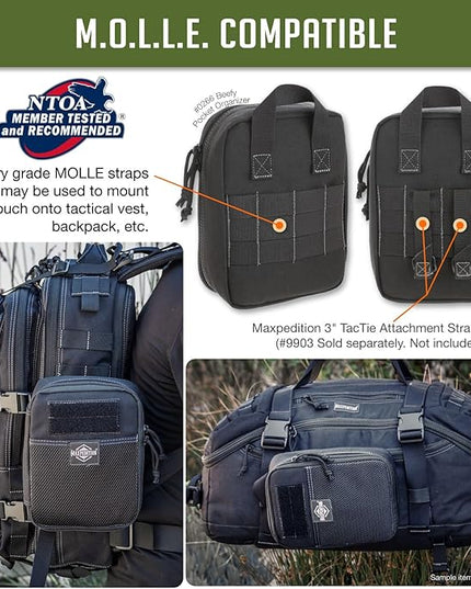 MAXPEDITION Beefy Pocket Organizer, Compact, MOLLE-Compatible, 1000D Nylon Tactical Pouch, Everyday Carry Tool and Gear Storage for Outdoor, Tactical, Survival, 0266