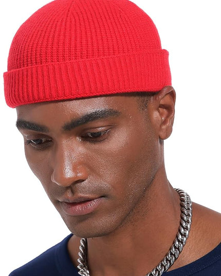 vidsel Thin Wool Fisherman Beanie Hat for Men Women Fall Winter,Short Knit Cuffed Fashion Trawler Skull Cap,Watch Cap