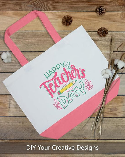 TOPDesign 1-Pack Super Strong Large 12oz Cotton Canvas Tote Bag, Reusable Grocery Shopping Cloth Bag, Fashionable Two-Tone Tote for Crafts, DIY Your Creative Designs