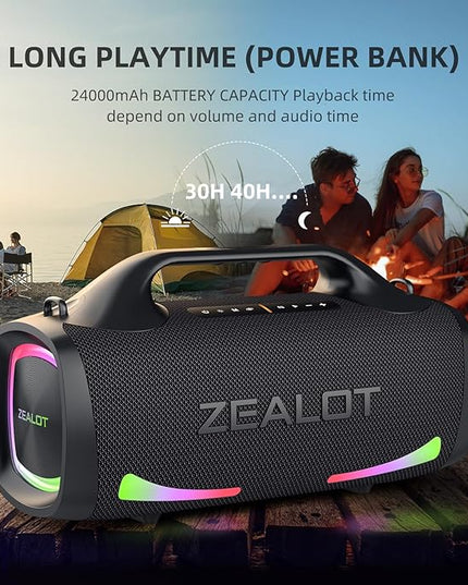 ZEALOT Bluetooth Speaker, 110W Peak(100W) Booming Sound Speakers Wireless, Dual Pairing, XBass, Bluetooth 5.3, 24000mAh Power Bank, Portable Outdoor Waterproof Speaker for Camping, Beach and Party