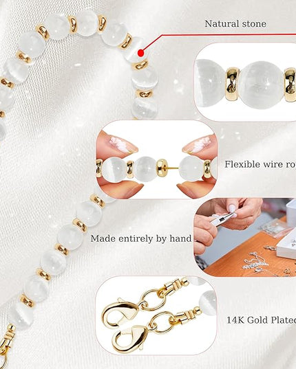 Marble Beaded Phone Wrist Strap,Detachable Phone Bracelet Strap with Tether Tab,Hands-Free Wristlet Strap (White Cat's Eye)