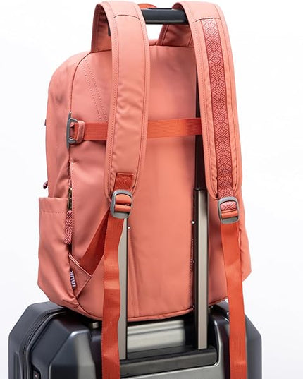 INUK Geometric Stripe Laptop Backpack, 13 Inch Water Resistant Backpack for College & Work, Recycled Travel Daypack Made from 24 Plastic Bottles, with Hidden Pocket & Luggage Strap, Deep Magenta