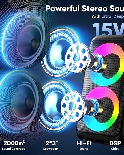 Karaoke Machine for Adults Kids, Portable Bluetooth Speaker with 2 Wireless Microphones, TWS Mode & LED Light, 10H Battery PA System Stage Monitors,Perfect for Home Party Outdoor Birthday Gifts(Black)