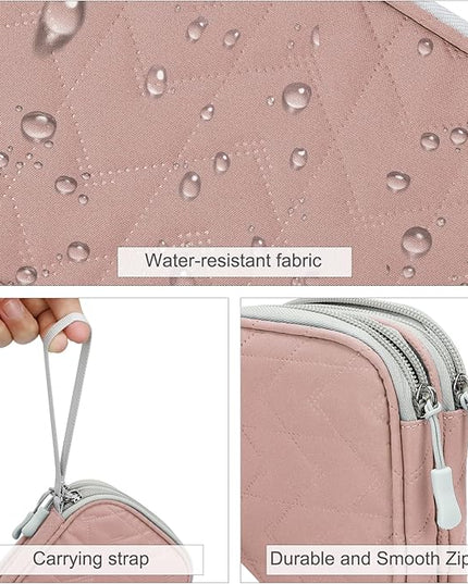 FYY Electronic Organizer, Travel Cable Organizer Bag Pouch Electronic Accessories Carry Case Portable Waterproof Double Layers All-in-One Storage Bag for Cable, Cord, Charger, Phone, Pattern Pink (M)