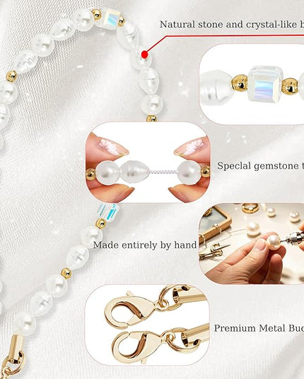 Marble Beaded Phone Wrist Strap,Detachable Phone Bracelet Strap with Tether Tab,Hands-Free Wristlet Strap (White Pearl)