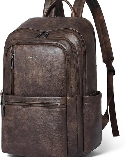 Shrrie Leather 17 inch Laptop Backpack for Women, Large Travel Backpack Purse for Casual Daypack College Work Bag