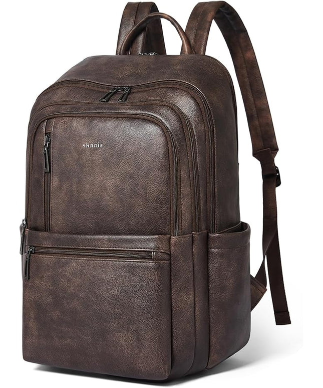 Shrrie Leather 17 inch Laptop Backpack for Women, Large Travel Backpack Purse for Casual Daypack College Work Bag