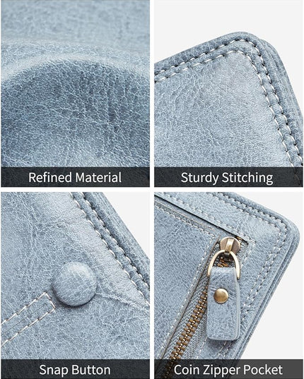TFKGS Slim Wallet for Women RFID Wallet Women Small Wallets Woman Thin Credit Card Holder RFID Blocking Bifold Compact Pocket Ladies Leather Blue Mini Purse