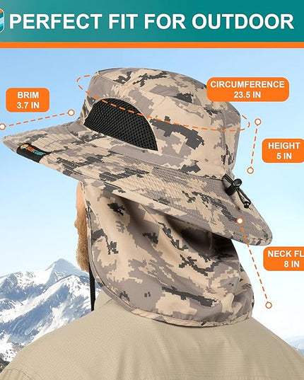 SUN CUBE Wide Brim Sun Hat Men Women, Fishing Hats Sun UV Protection, Mens Hiking Bucket Hat Safari Beach Boonie, UPF 50+