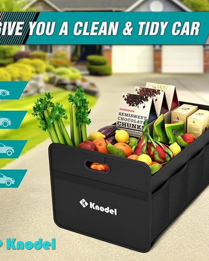 K KNODEL Car Trunk Organizer, Foldable Organizer for Car, Automotive Consoles & Organizers, Storage with Reinforced Handles (Small, Black)