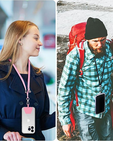 CACOE Phone Lanyard 2 Pcs-2 Pcs Adjustable Neck Strap, 4 Pcs Patches, Universal Crossbody Multifuctional Cell Phone Lanyards Compatible with Most Smartphones(Black+Bright Pink)